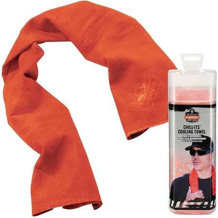 Chill-Its By Ergodyne Cooling Towel, Machine-Washable, 13"x29-1/2", Orange EGO12441